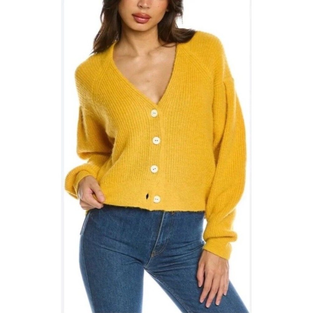 Rag & Bone Liana Alpaca Merino Wool Cardigan Yellow Puff Sleeve Size XS